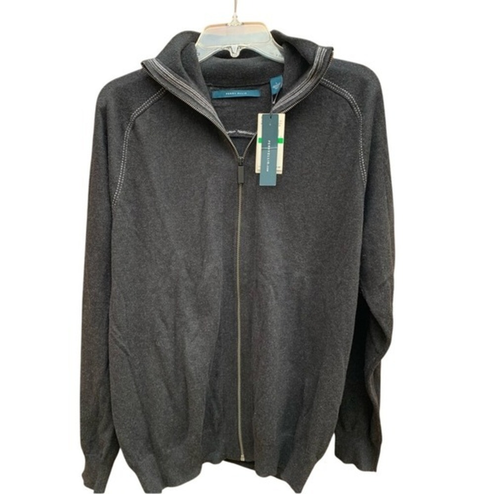 PERRY ELLIS.‎ NWT.Black Heather, Zip up Sweater.Size L.White pattern by s…